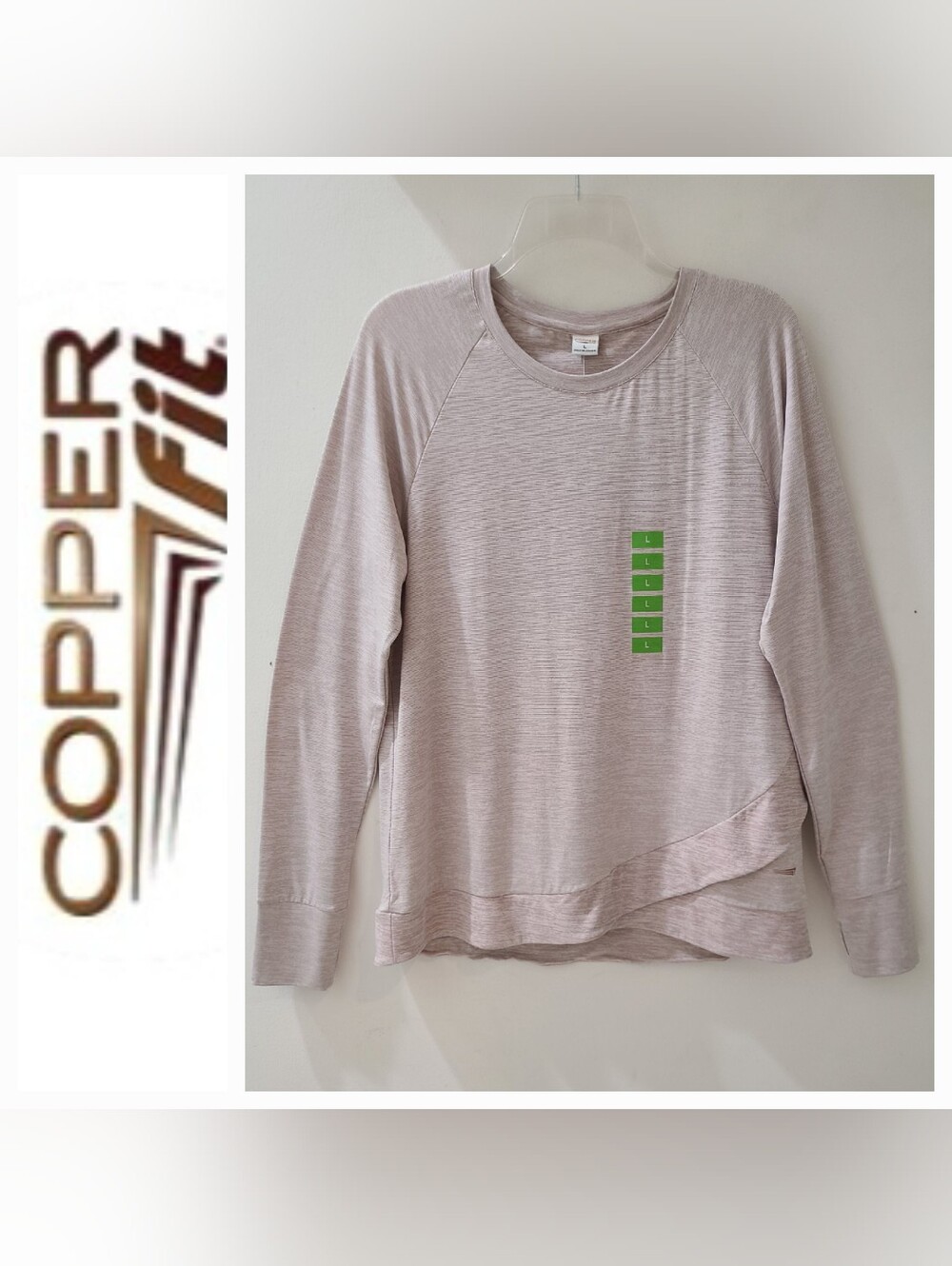 Copper Fit Long Sleeve Top Cross Front Rosewood Heather Sz L NWT Thumbholes
